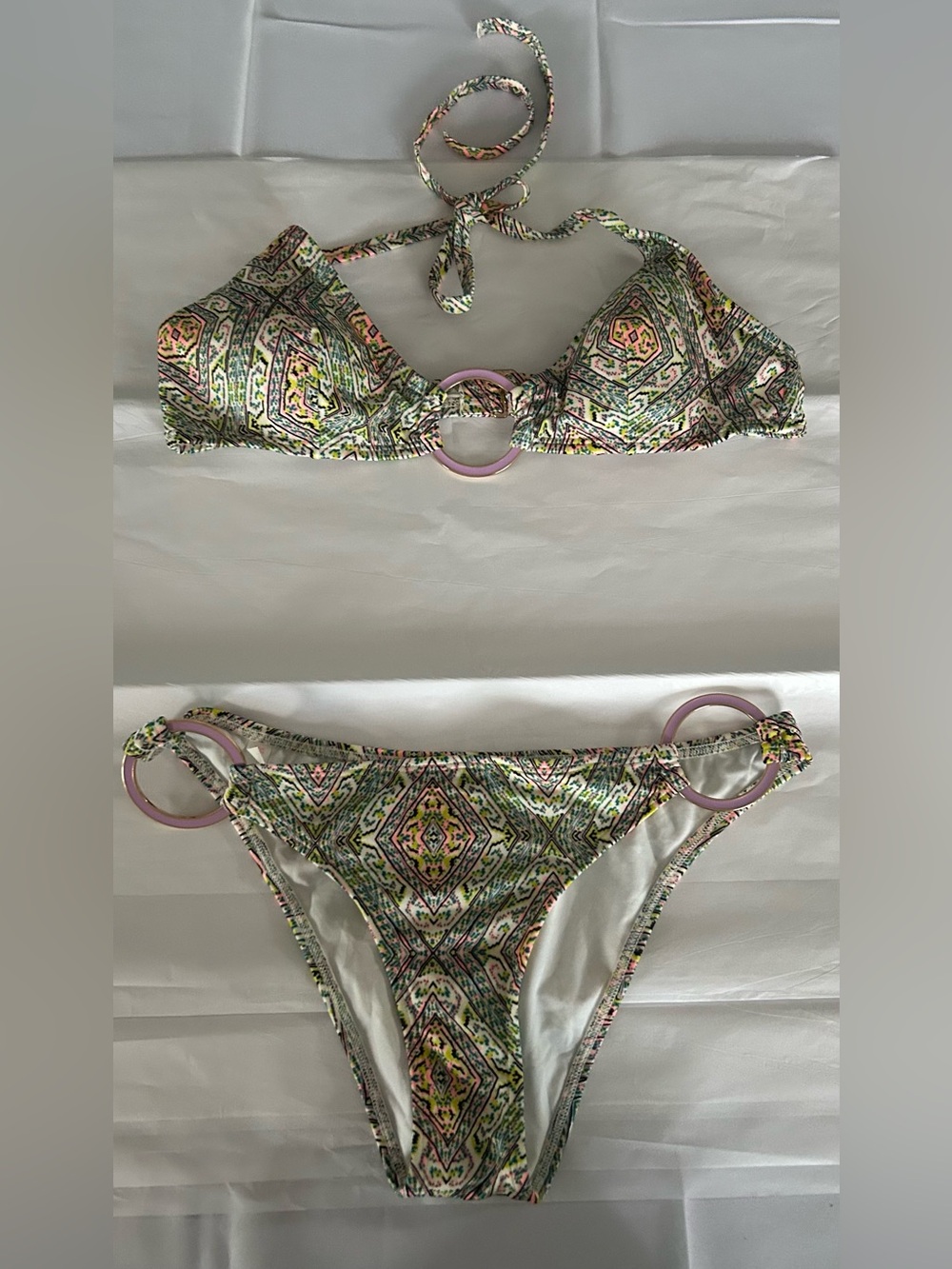 victoria secret Rare Vintage bikini top L/M hipster lilac gold metal rin